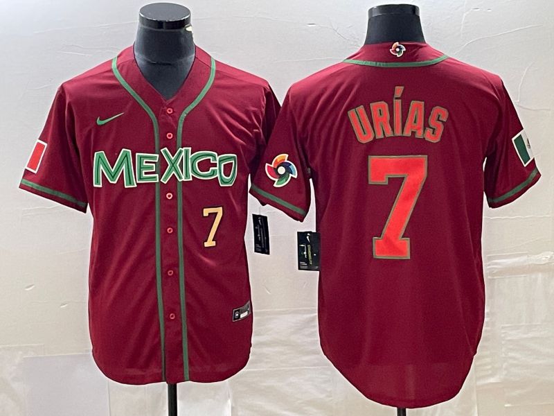 Men 2023 World Cub Mexico #7 Urias Red orange Nike MLB Jersey5->more jerseys->MLB Jersey